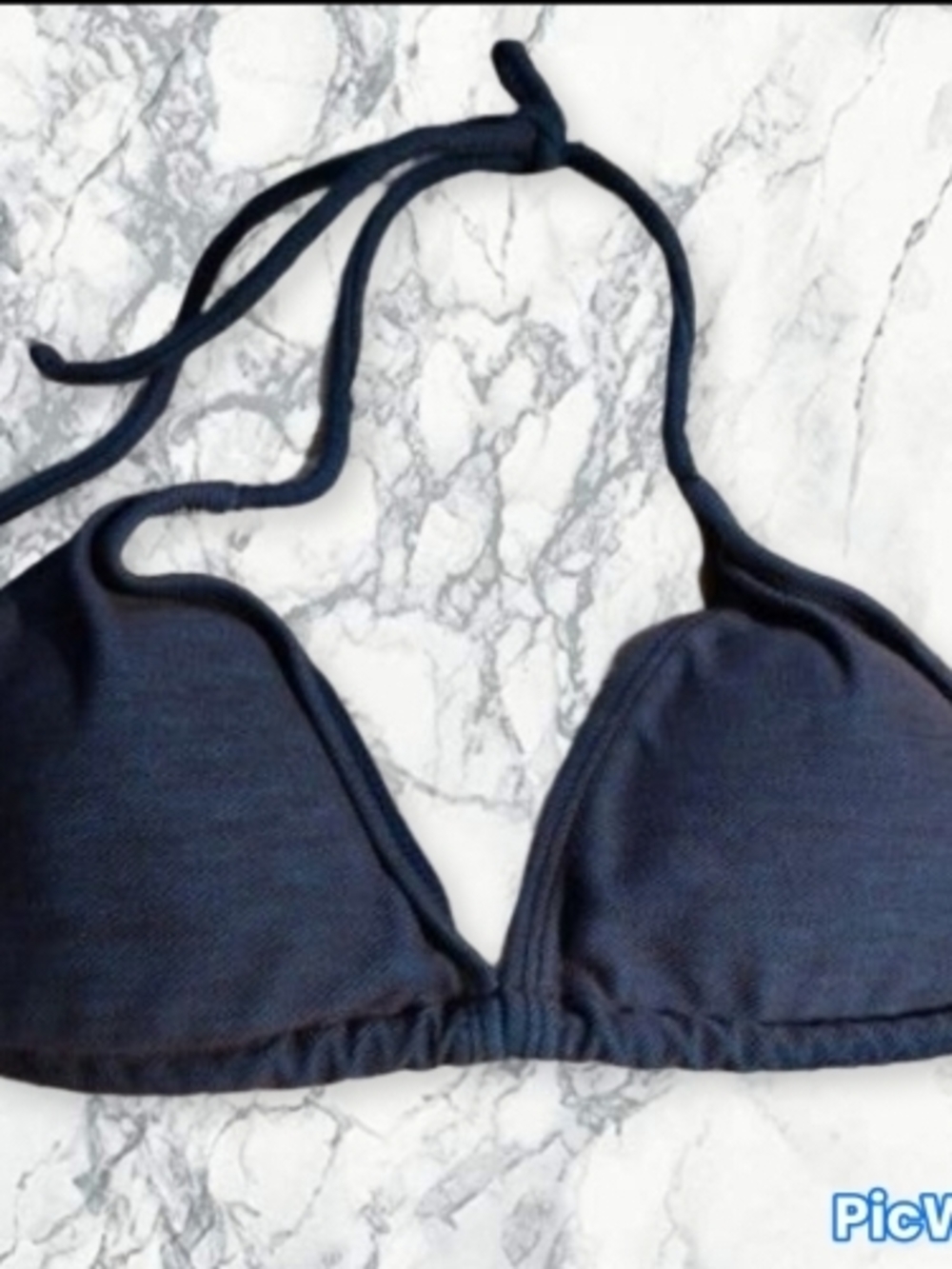 Denim Style Navy Triangle Bikini Top - Adjustable Halter